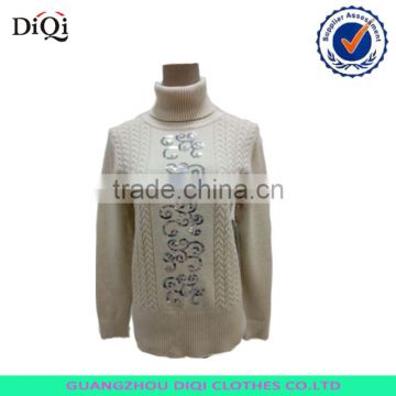 Lady twist fashion design turtle neck pullover with sequins