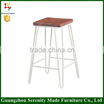 2016 Hot sale Backrest wooden seat industrial bar stool chair with metal legs