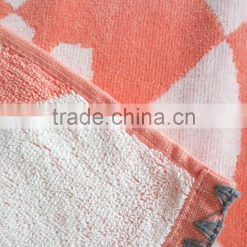 Satin board jacquard velour cotton custom design full red color luxury 80*160cm yarn dyed beach towel also for swimming pool