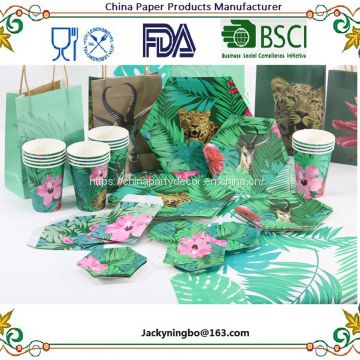 Ningbo PartyKing New Fashion Design Party Supplies Jungle Theme Party Decoration Set Which Include Paper tablecloth plates cups napkins straws treat bags gift bags garland invitation cards
