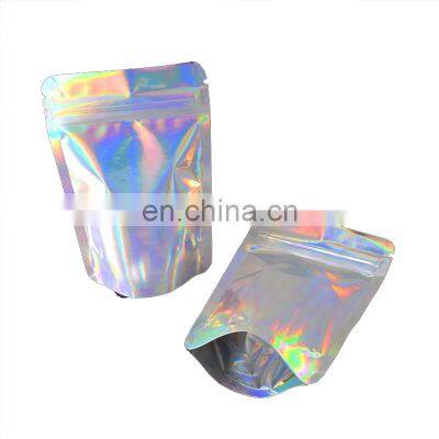 custom print logo laminated holographic bag seal zip lock plastic rainbow packaging zipper stand up pouch food foil aluminum bag