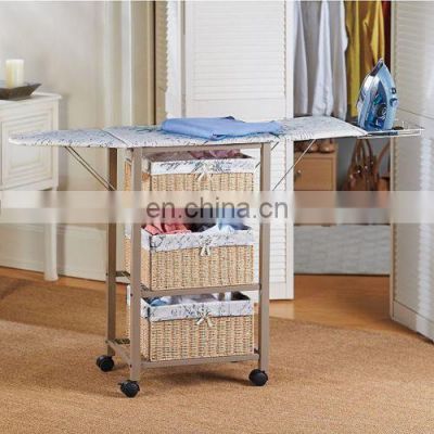 Laundry Room Portable Ironing Board Center Station Storage Cart With Baskets