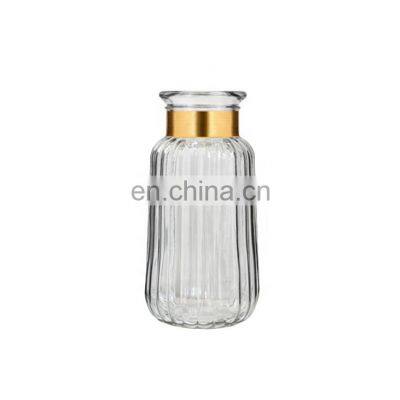New Design Wholesale Wedding Creative Round Clear Gold Glass Pot Flower Vase Tabletop Home Decoration