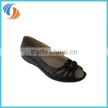 Women Summer Black Flower PU Leather Shoes