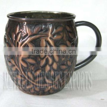 New Antique Embossed 100% Copper Moscow Mule Drinking Mug