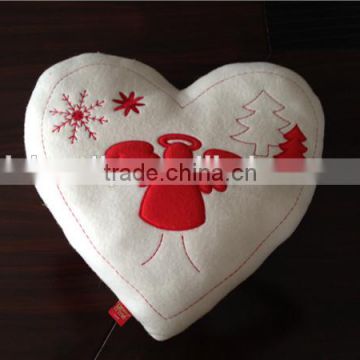 Heart shape embroidery plush stuffed Christmas holiday cushion
