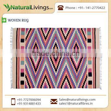 Vibrantly Coloured Woven Cotton Rug Available for Sophisticated Look