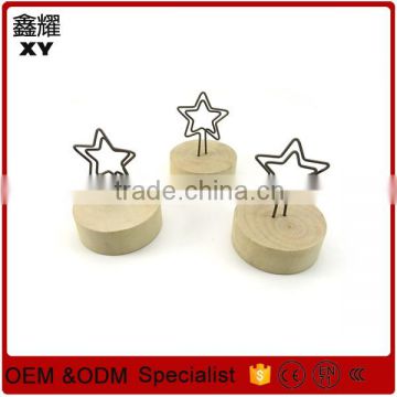 Wooden base small size star shape desk photo holder memo clip