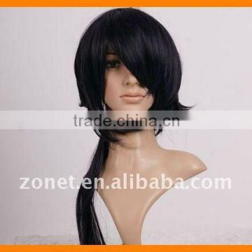 Fashion Cosplay black 60cm HAKUOUKI SAITOU DARK PURPLE COSPLAY WIG with ponytail Wig