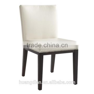 Very simple chair style design white pu leather wooden dining chair for restaurant used