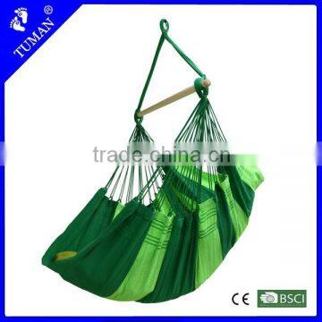 Striped Fabric Hammock Outdoor Wooden Garden Swing Chair