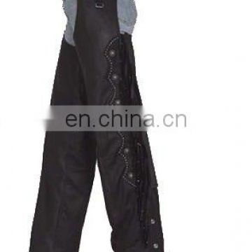 HMB-324A LEATHER CHAPS BEADS WORK STYLE CHAPS BLACK