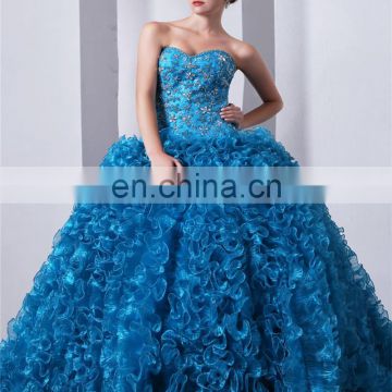 Blue Sweetheart Sleeveless Sweep Train Lace-up Evening Gowns Piping Beaded Quinceaneras Dress