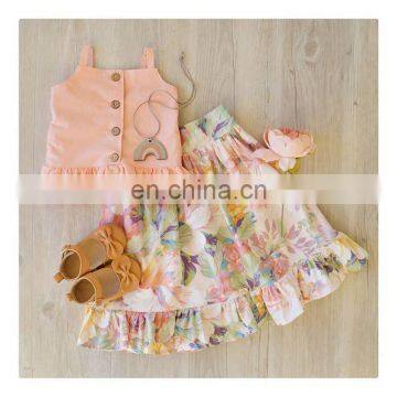 Girl boutique Sweet Outfit Toddler Baby pink vest + flower skirt Clothing Sets for 1-6T