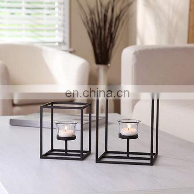 Factory Made Set of 2 Modern Art Style Metal Iron Candle Holders with Clear Glass Tealight Holder for Home & Wedding