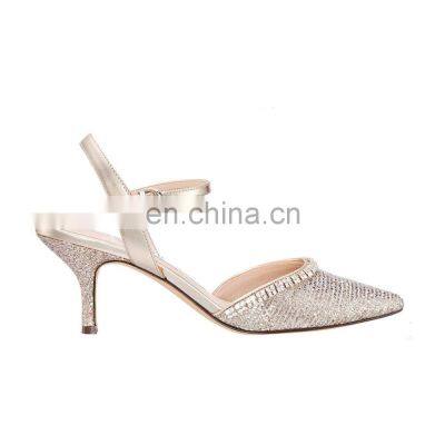 ladies unique design high heel pumps glitter fabric pointed toe sandals shoes women adjustable ankle strap enclosure pump shoes