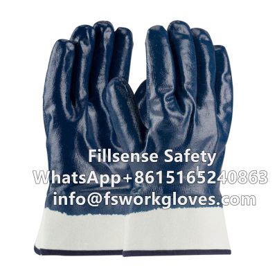 Heavy Duty Safety Cuff Cotton Jersey Liner Half/Fully Coated Nitrile Gloves Oil Resistant Gloves Waterproof Work Gloves