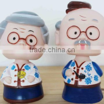 funny decorative plastic vynil grandparents figure coin bank,3d plastic cartoon vynil coin bank