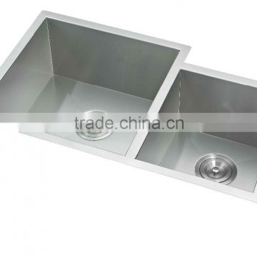 Zero Radius Undermount Stainless Steel Double Bowl Kitchen Sink 16 Gauge