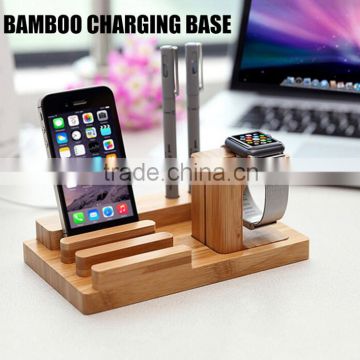 Wooden Charge Docking Station Cradle Bracket for iPhone iPad Smooth Natural Bamboo Charging Dock Holder for Iphone Watch