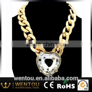 Wholesale Big Clear Stone Gold Heart Necklace
