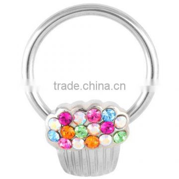 Multi-Colored CZ Sprinkle Cupcake Captive Bead Ring - 14G