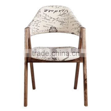 Custom linen fabric Wood Frame Dining Chair Ash Wood Leisure Chair For Restaurant