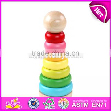 Best educational stacking rainbow tower wooden stack game for toddlers W13D117