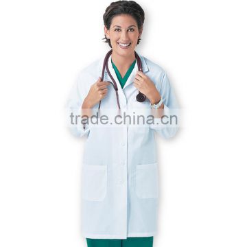 Women Multi Pocket Button Down White Medical Hospital Uniform Long Sleeve Lab Coat