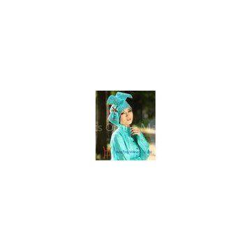 Blue / Black Womens Church Hats , Satin Ribbon Hats with Diamond Casing / Brooch