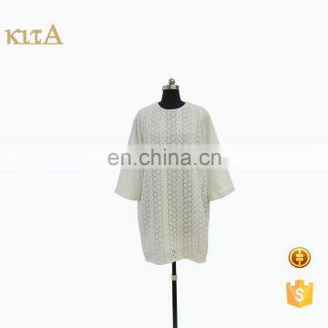 2016 latest 100% cotton long sleeve lace dress above knee length