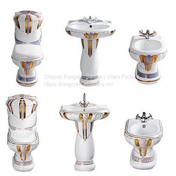 Luxury washdown color decal two piece toilet sets
