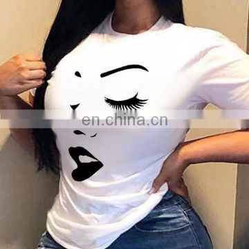 Women's top abstract face print round neck short sleeve T-shirt
