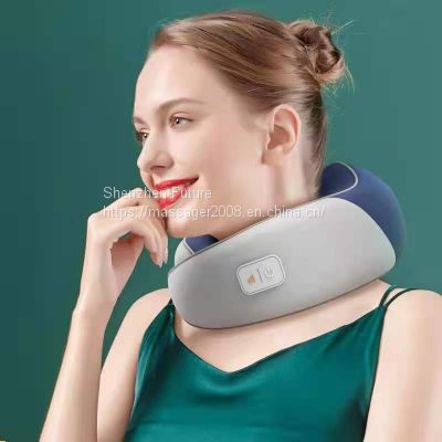 U shape airplane folding vibration massage travel support customize memory foam neck pillow with storage bag