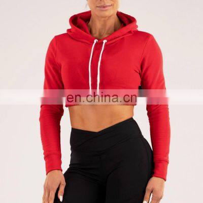 Custom Hooded Sweatshirt Women Cropped Top Hoodie Long Sleeve sports Pullover Short Hoodies