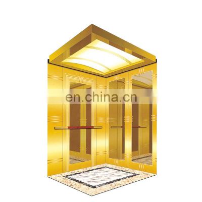 Loading Capacity 630kg Golden Mirror Etching Stainless Steel 6 Passenger Elevator