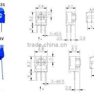 BOURNS Adjustable potentiometer,single turn,3323