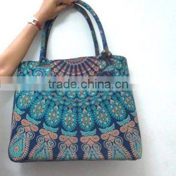 indian blue Cotton Women bag Casual Shopping Carry purse Beach Bag