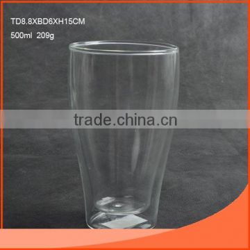 500ml clear double wall glass cup with wide mouth