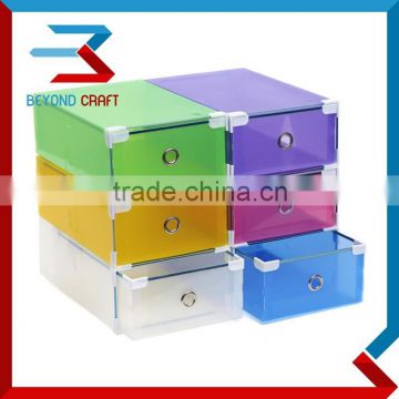 stackable colorful transparent shoe box home storage box with metal edge