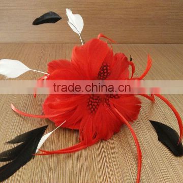2016 new fashion red party girl hair decor feather mini top hat with clips
