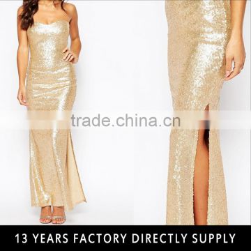 2016 Ladies long evening party wear gown tube Sexy free women side split prom party dress