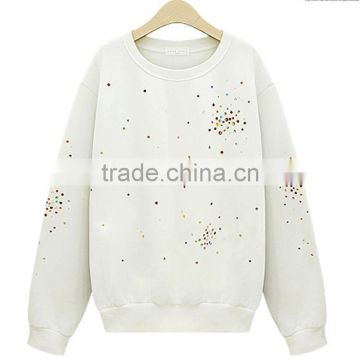 OEM Round Neck long sleeve Beaded students' Viscose Cotton Thick Comfortable Casual T-shirt