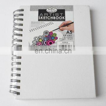 120gsm 80 sheets wire bound white primed canvas cover A5 Sketch book Sketch pad Side Bound Spiral Premium Sketch Book