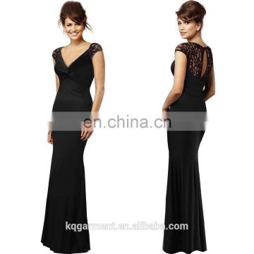 Wedding dress for ladies V-neck spandex dress lace jointing maxi dressing OEM