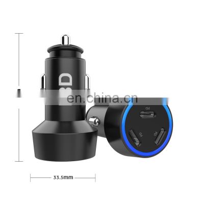 Metal 60W 3 Ports PD Car Charger Socket Type-c Fast Charge Car Mobile Phone Charger For iphone12