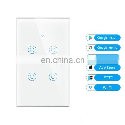 US/Australia standard 4 gang remote control WiFi touch switch Smart Home supports voice control Neutral wire version