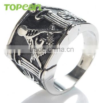 Topearl Jewelry Square G & Pillars & Sunshine Engraved Masonic Ring Stainless Steel MER05-19