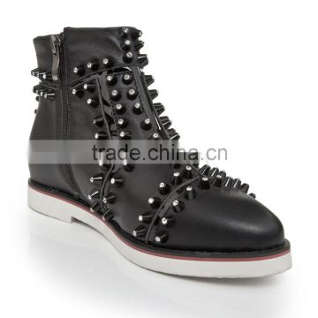 Female fashionable leather boots studded hidden height casual shoes roman sneaker boots