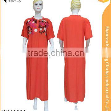 2016 latest fashion casual short sleeves red maxi dress with big area wool embroidery